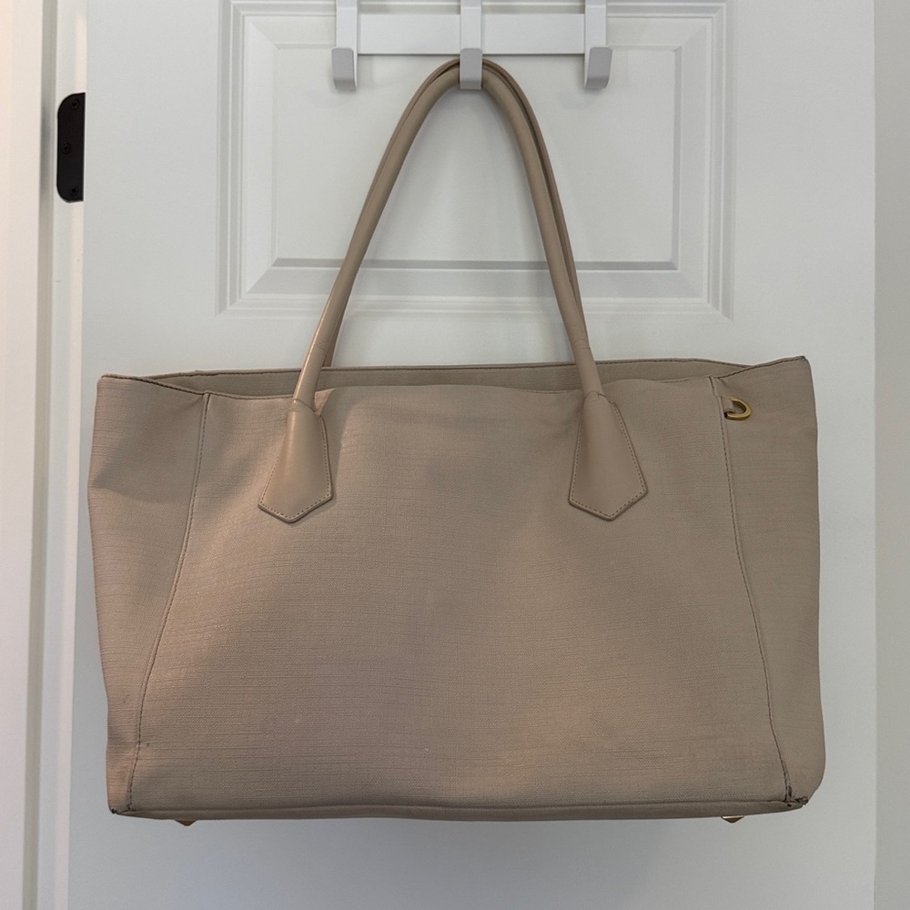 Dagne Dover Legend Laptop Tote in Vegan Leather (Bone with Gold Zipper) - Picture 1 of 11